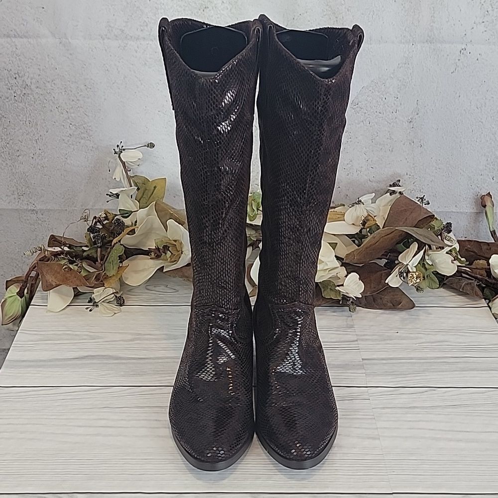 Honey Bee Knee High Python Textured Fabric Boots … - image 3